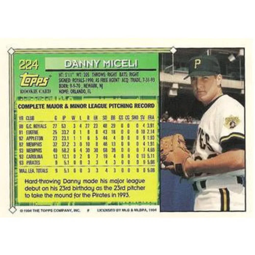 1994 Topps Danny Miceli FS, RC # 224 Pittsburgh Pirates